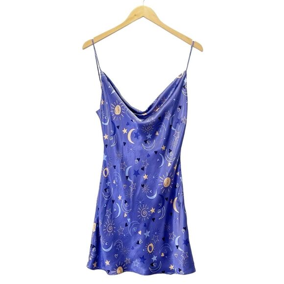 ZARA Sun Moon & Stars Lilac Satin Drape Neck Mini Slip Dress Size Small NEW NWOT - Picture 1 of 14